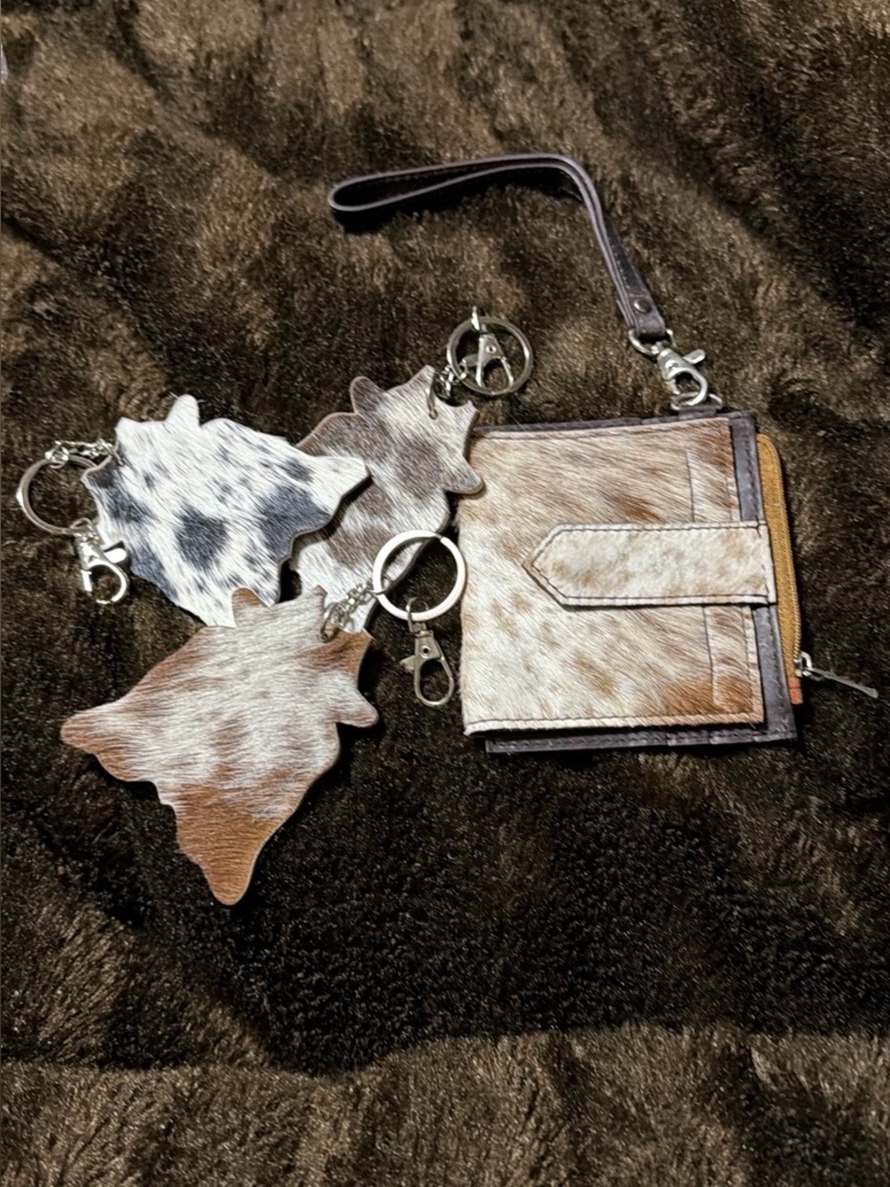 Leather Haircalf Card Holder and cowhide keychains